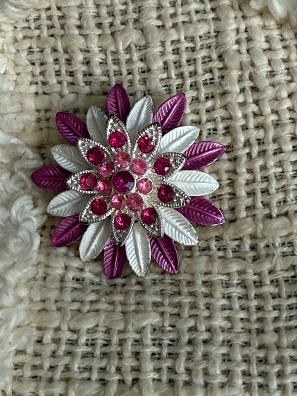 Pink and Silver Floral Crystal Brooch - Women's Jewelry